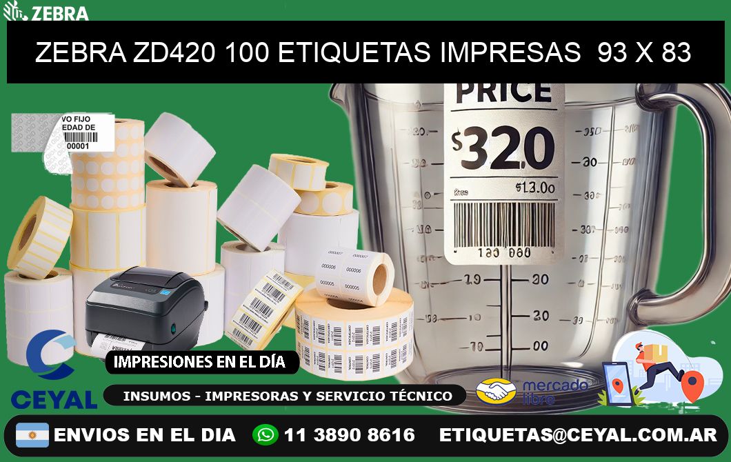 ZEBRA ZD420 100 ETIQUETAS IMPRESAS  93 x 83