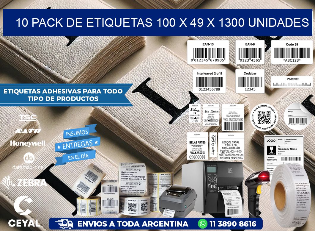 10 PACK DE ETIQUETAS 100 x 49 X 1300 UNIDADES