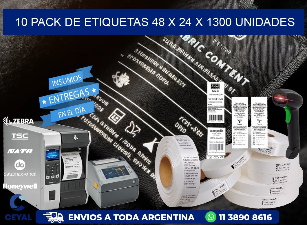 10 PACK DE ETIQUETAS 48 x 24 X 1300 UNIDADES