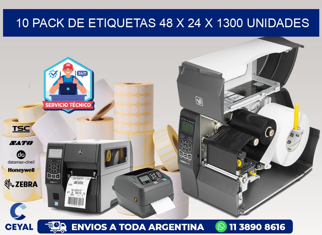 10 PACK DE ETIQUETAS 48 x 24 X 1300 UNIDADES