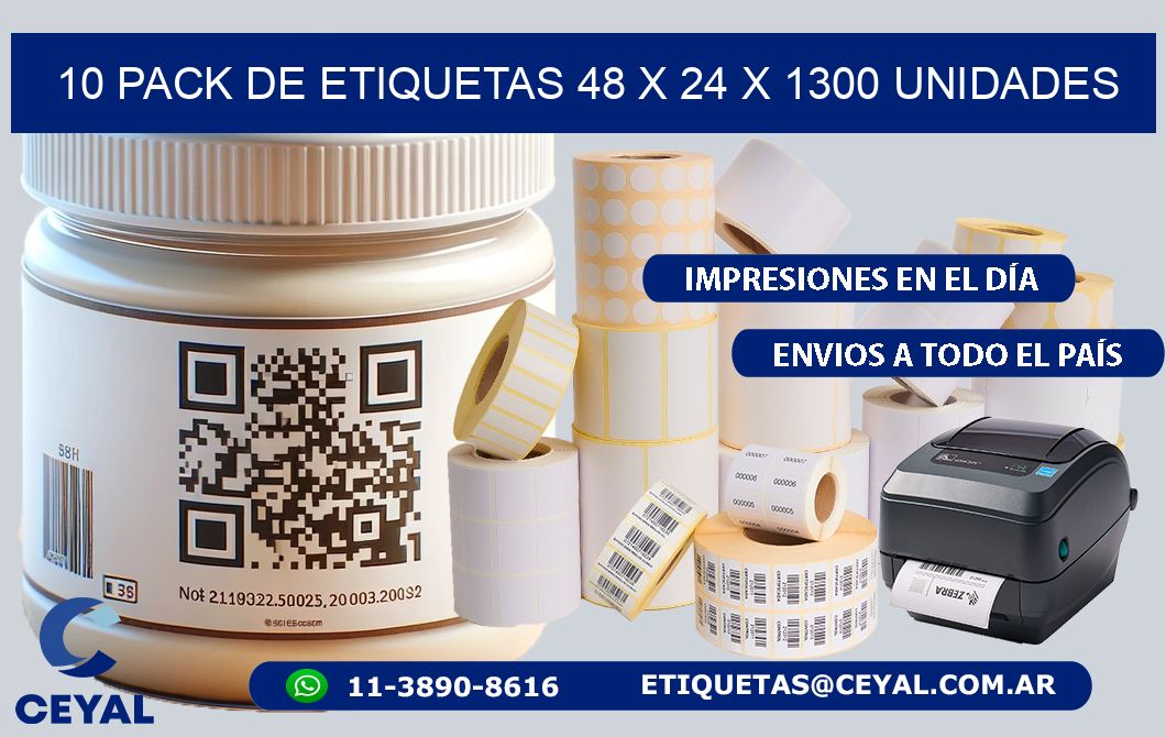 10 PACK DE ETIQUETAS 48 x 24 X 1300 UNIDADES