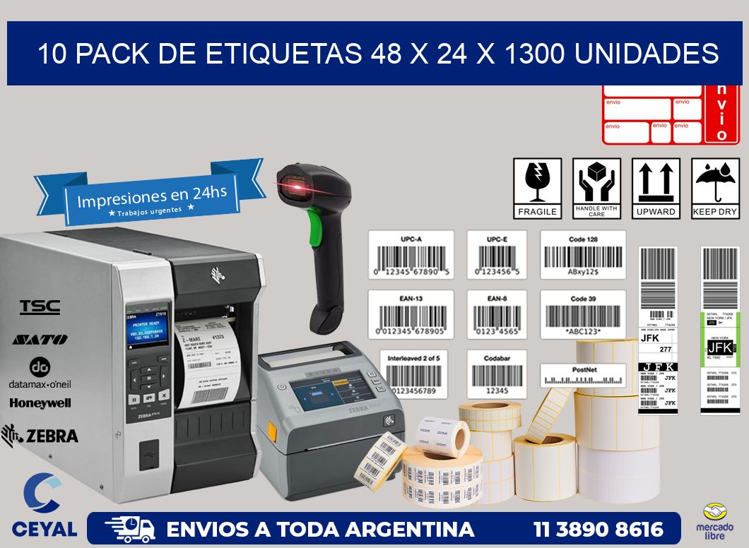 10 PACK DE ETIQUETAS 48 x 24 X 1300 UNIDADES