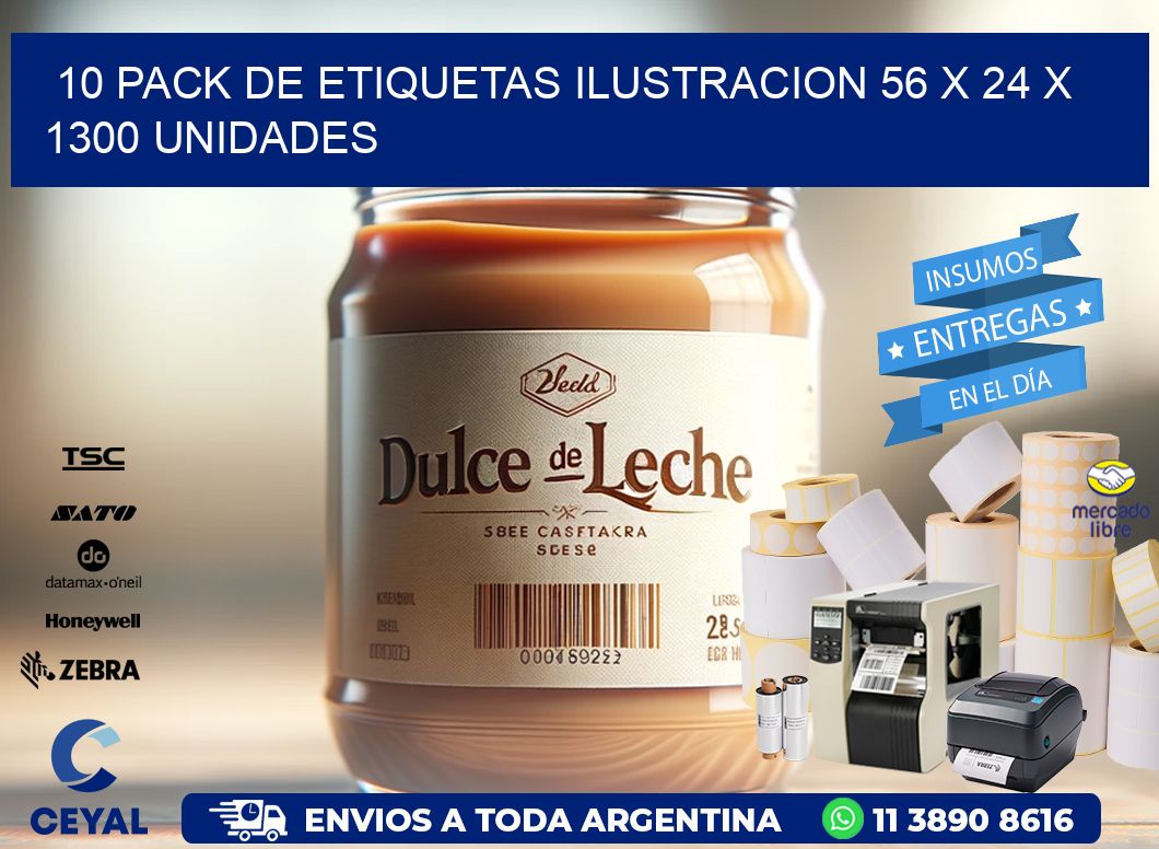 10 PACK DE ETIQUETAS ILUSTRACION 56 x 24 X 1300 UNIDADES