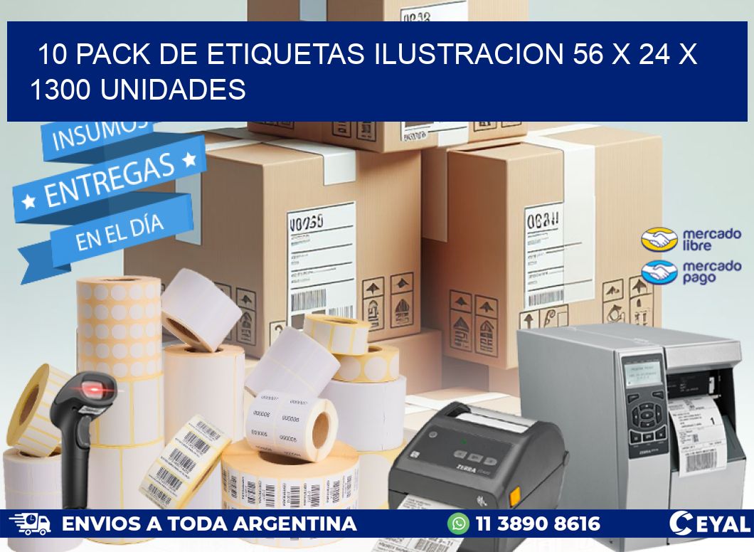 10 PACK DE ETIQUETAS ILUSTRACION 56 x 24 X 1300 UNIDADES