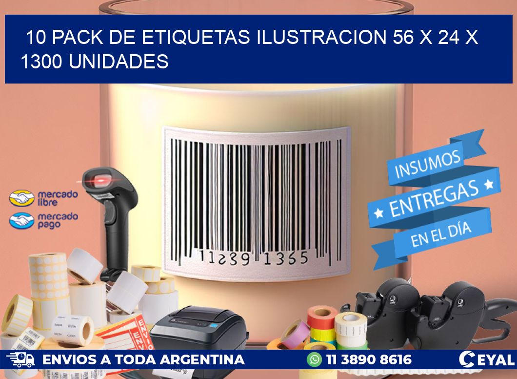 10 PACK DE ETIQUETAS ILUSTRACION 56 x 24 X 1300 UNIDADES