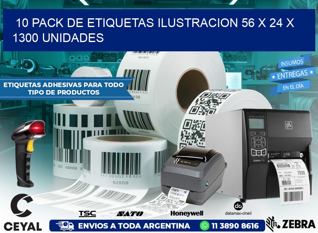 10 PACK DE ETIQUETAS ILUSTRACION 56 x 24 X 1300 UNIDADES