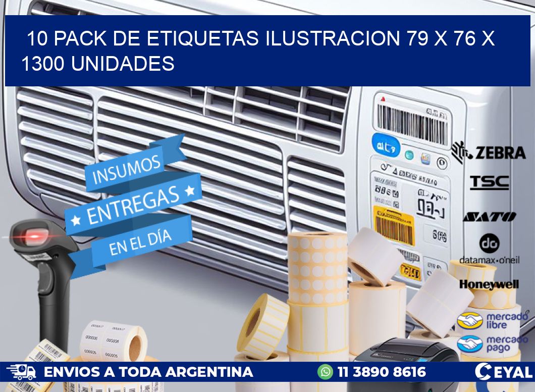 10 PACK DE ETIQUETAS ILUSTRACION 79 x 76 X 1300 UNIDADES