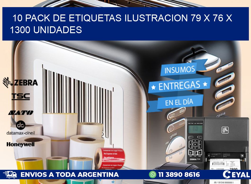 10 PACK DE ETIQUETAS ILUSTRACION 79 x 76 X 1300 UNIDADES