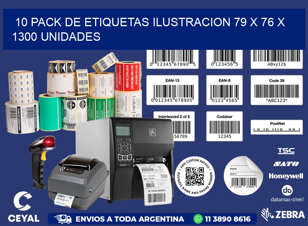 10 PACK DE ETIQUETAS ILUSTRACION 79 x 76 X 1300 UNIDADES