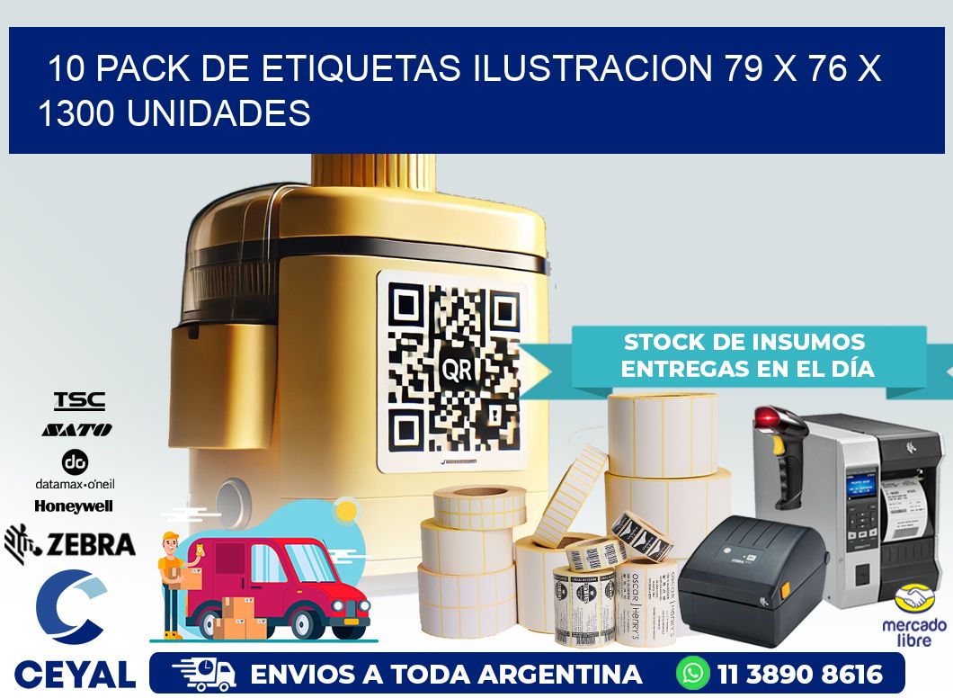 10 PACK DE ETIQUETAS ILUSTRACION 79 x 76 X 1300 UNIDADES