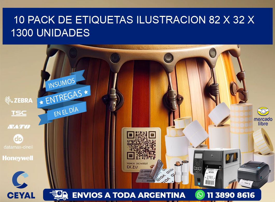 10 PACK DE ETIQUETAS ILUSTRACION 82 x 32 X 1300 UNIDADES