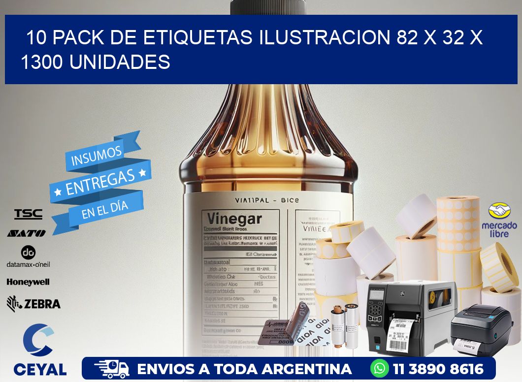 10 PACK DE ETIQUETAS ILUSTRACION 82 x 32 X 1300 UNIDADES