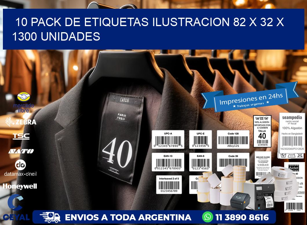 10 PACK DE ETIQUETAS ILUSTRACION 82 x 32 X 1300 UNIDADES