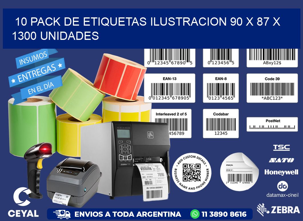 10 PACK DE ETIQUETAS ILUSTRACION 90 x 87 X 1300 UNIDADES