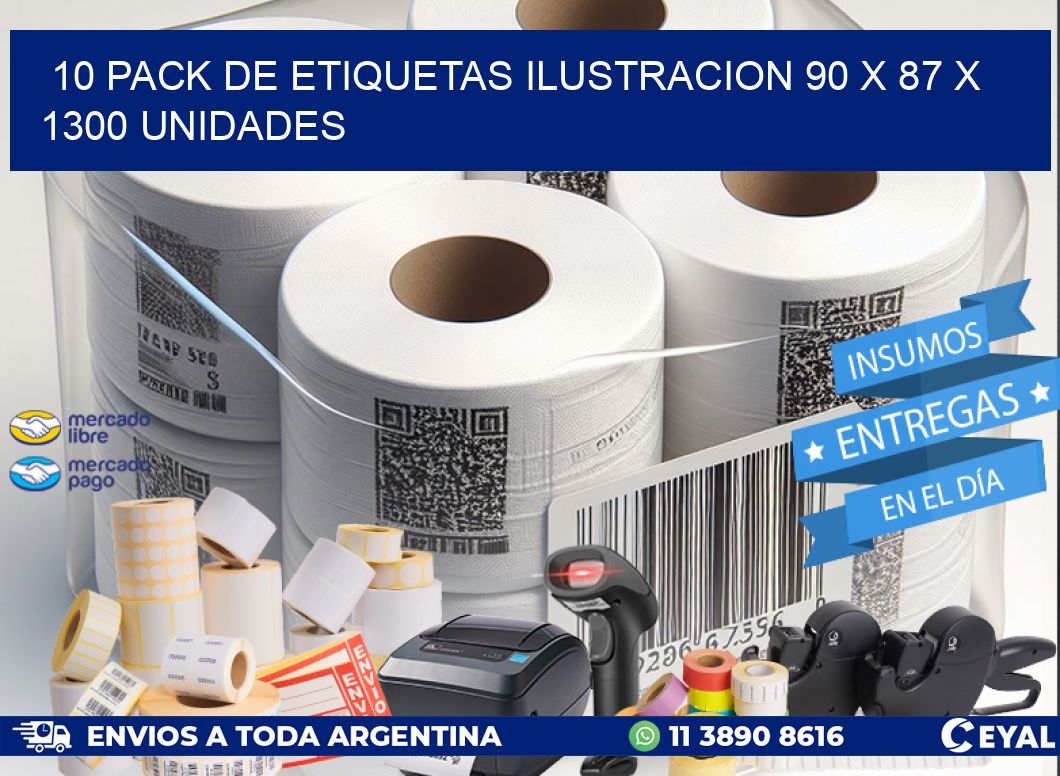 10 PACK DE ETIQUETAS ILUSTRACION 90 x 87 X 1300 UNIDADES