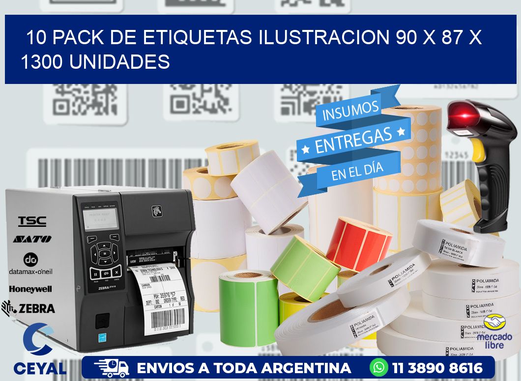 10 PACK DE ETIQUETAS ILUSTRACION 90 x 87 X 1300 UNIDADES