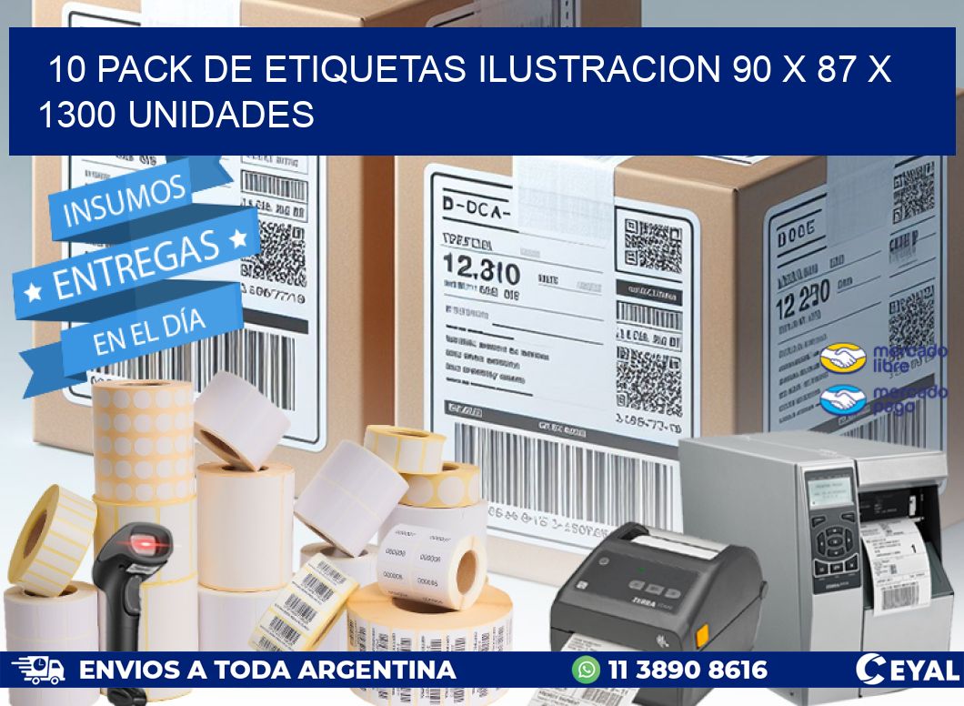 10 PACK DE ETIQUETAS ILUSTRACION 90 x 87 X 1300 UNIDADES