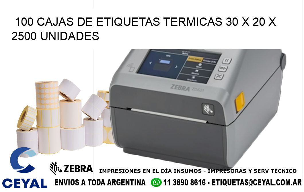 100 CAJAS DE ETIQUETAS TERMICAS 30 x 20 X 2500 UNIDADES