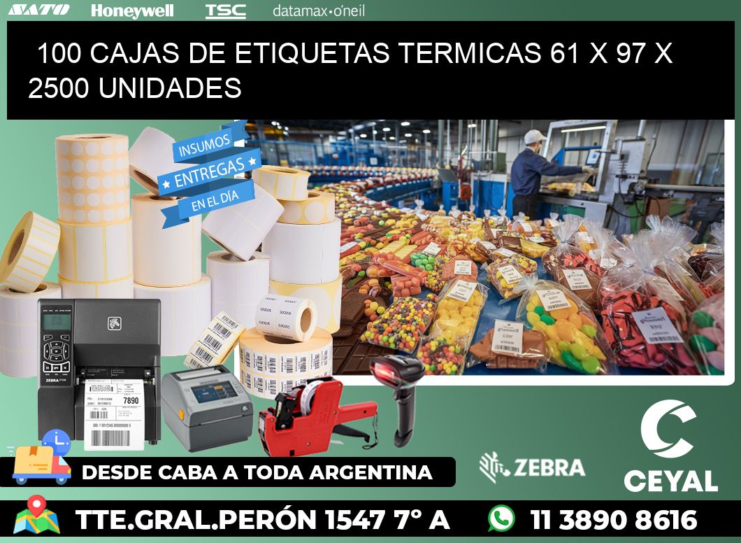 100 CAJAS DE ETIQUETAS TERMICAS 61 x 97 X 2500 UNIDADES