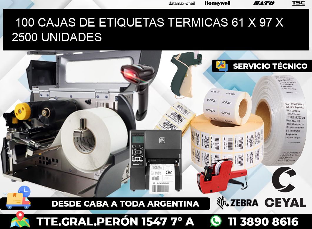 100 CAJAS DE ETIQUETAS TERMICAS 61 x 97 X 2500 UNIDADES