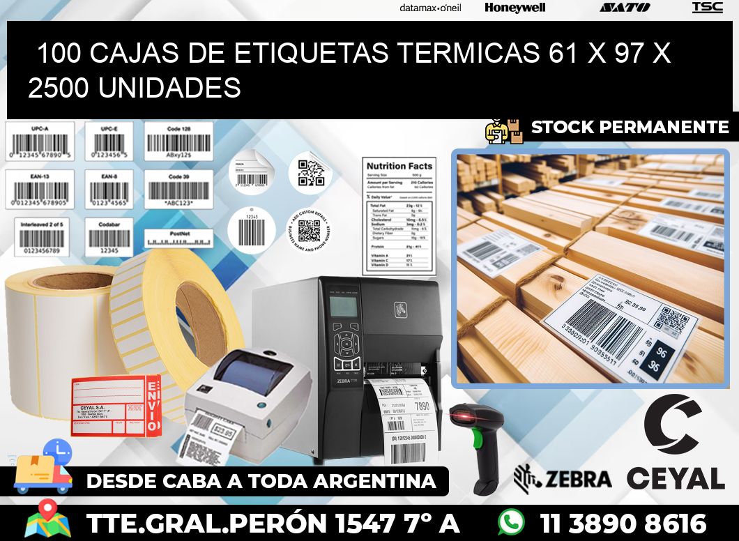 100 CAJAS DE ETIQUETAS TERMICAS 61 x 97 X 2500 UNIDADES