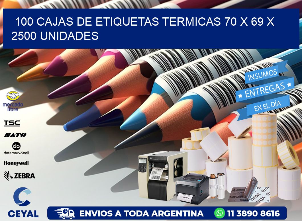 100 CAJAS DE ETIQUETAS TERMICAS 70 x 69 X 2500 UNIDADES