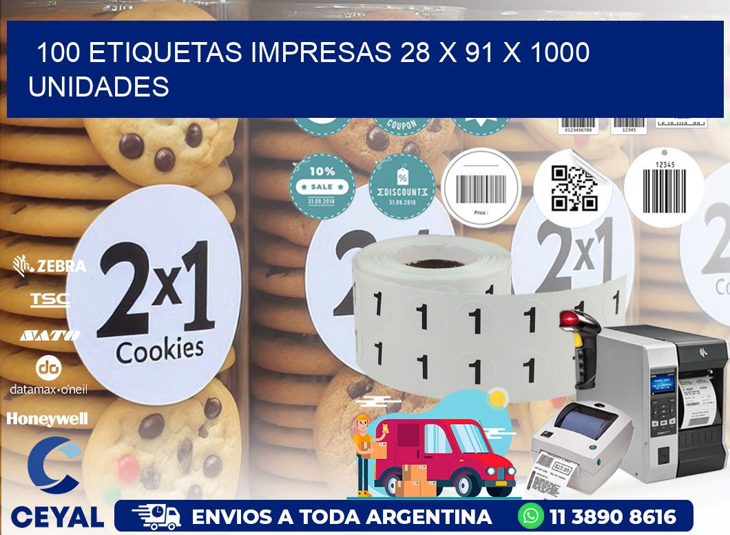 100 ETIQUETAS IMPRESAS 28 x 91 X 1000 UNIDADES