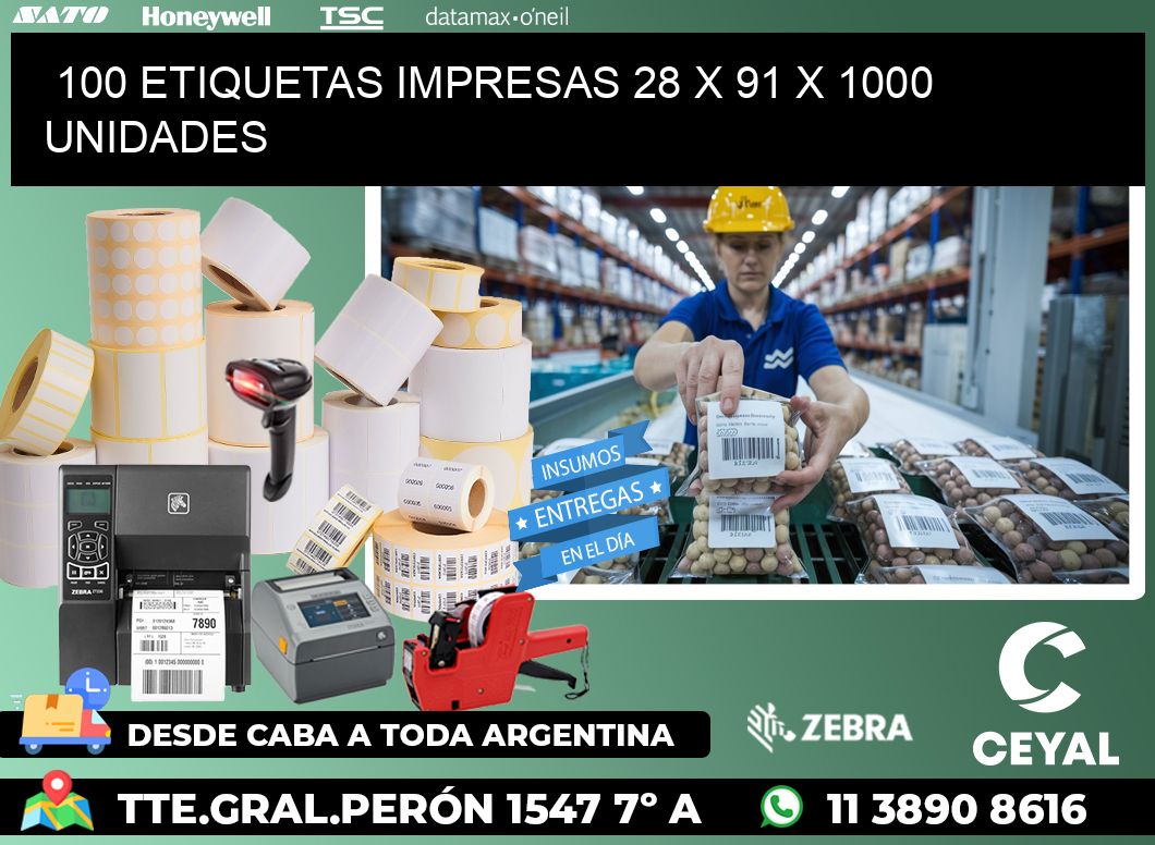 100 ETIQUETAS IMPRESAS 28 x 91 X 1000 UNIDADES