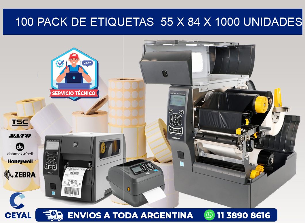 100 PACK DE ETIQUETAS  55 x 84 X 1000 UNIDADES