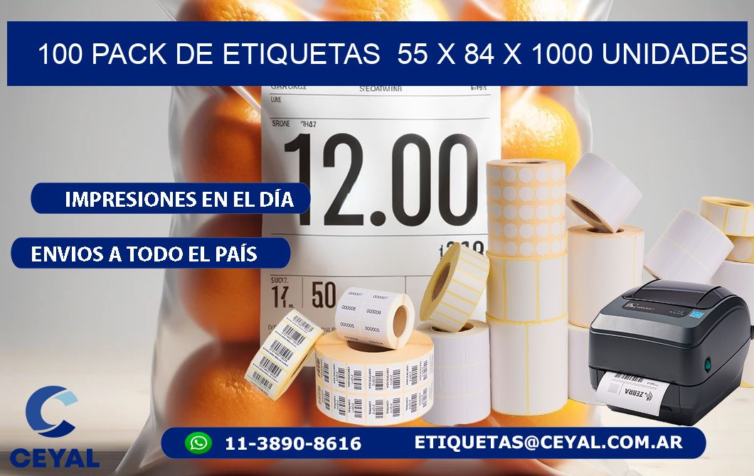 100 PACK DE ETIQUETAS  55 x 84 X 1000 UNIDADES