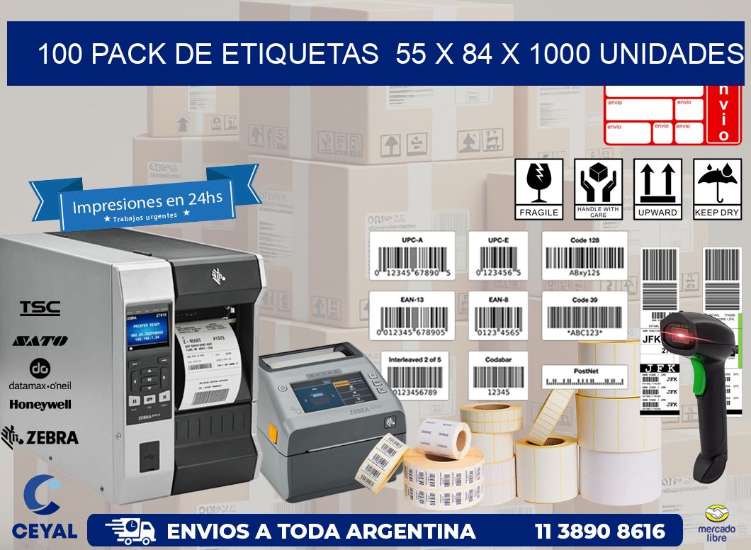 100 PACK DE ETIQUETAS  55 x 84 X 1000 UNIDADES