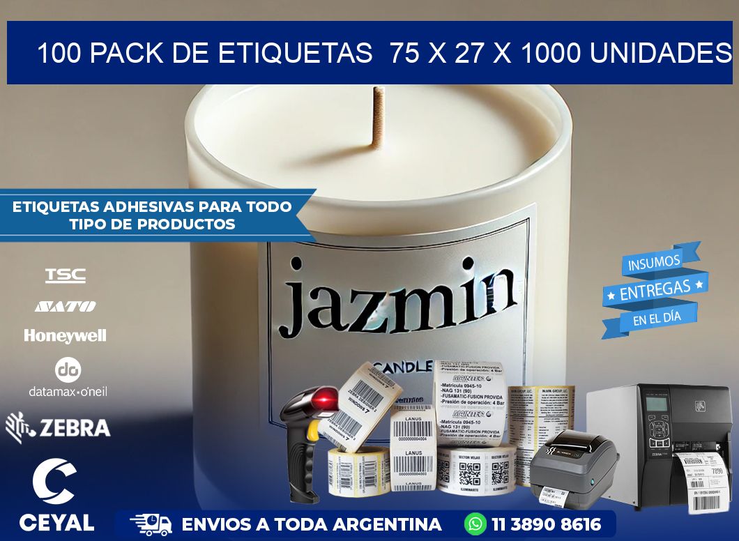 100 PACK DE ETIQUETAS  75 x 27 X 1000 UNIDADES