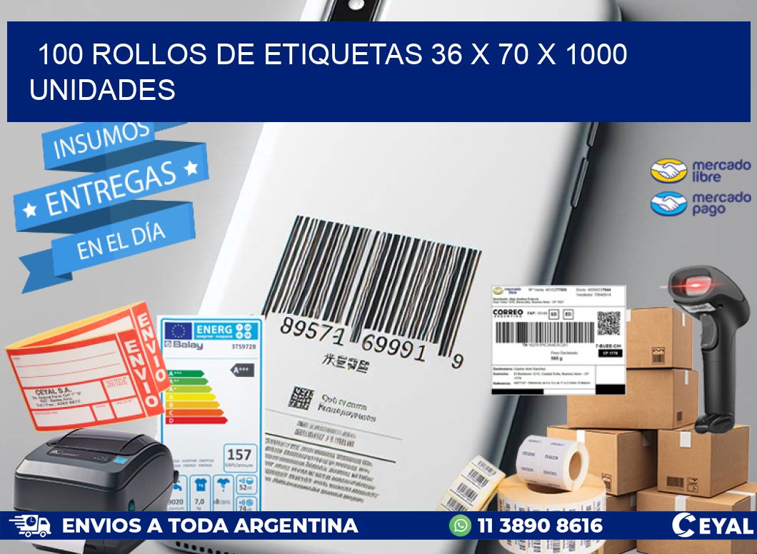 100 ROLLOS DE ETIQUETAS 36 x 70 X 1000 UNIDADES