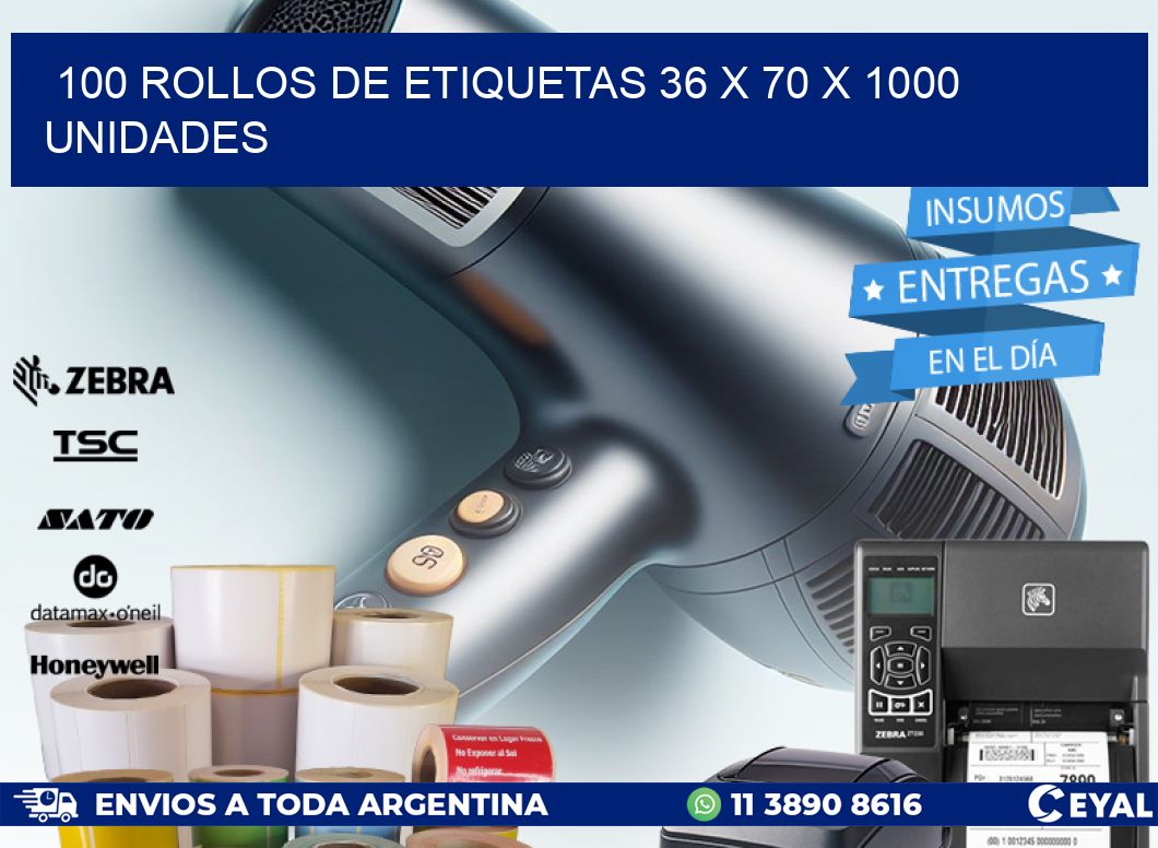 100 ROLLOS DE ETIQUETAS 36 x 70 X 1000 UNIDADES