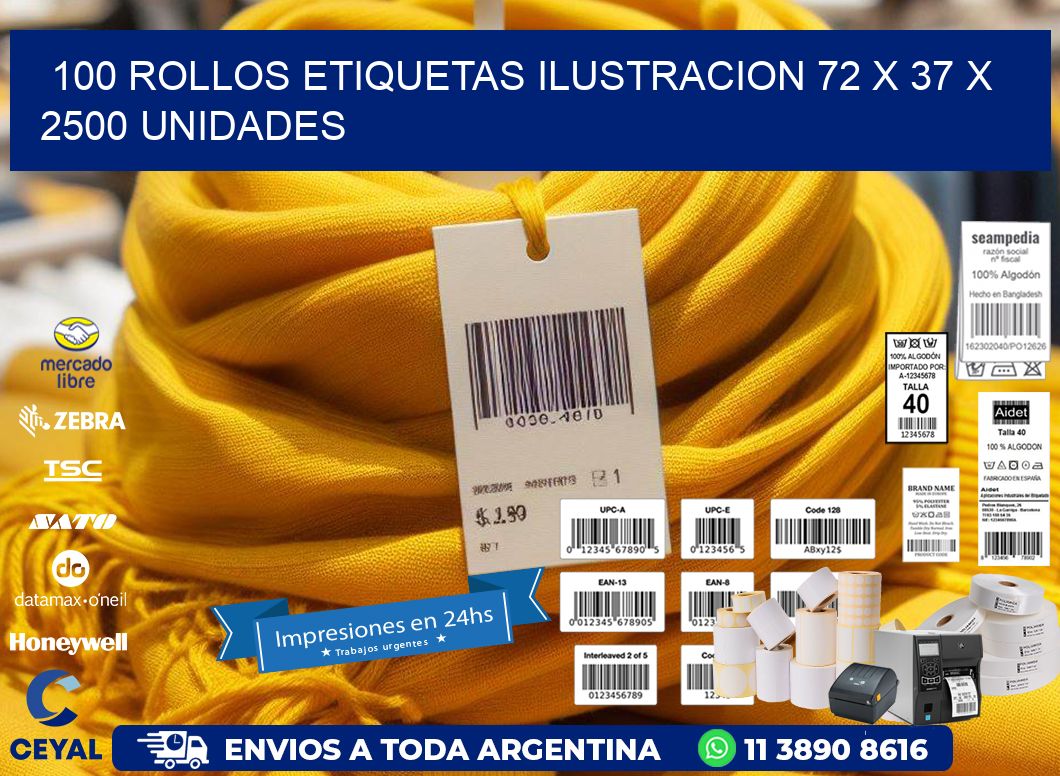 100 ROLLOS ETIQUETAS ILUSTRACION 72 x 37 X 2500 UNIDADES