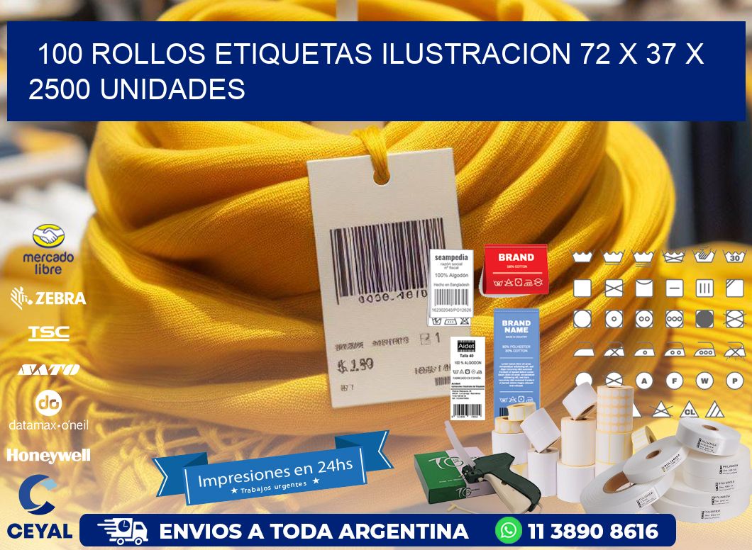 100 ROLLOS ETIQUETAS ILUSTRACION 72 x 37 X 2500 UNIDADES