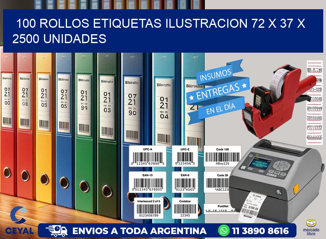 100 ROLLOS ETIQUETAS ILUSTRACION 72 x 37 X 2500 UNIDADES