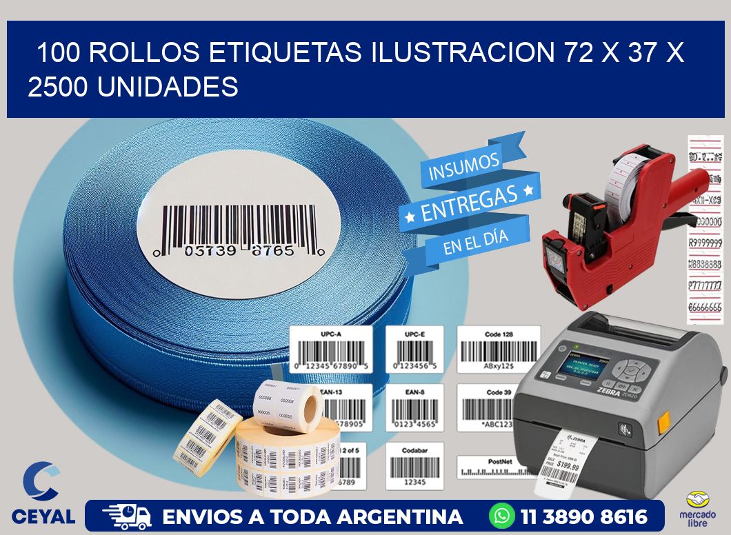 100 ROLLOS ETIQUETAS ILUSTRACION 72 x 37 X 2500 UNIDADES