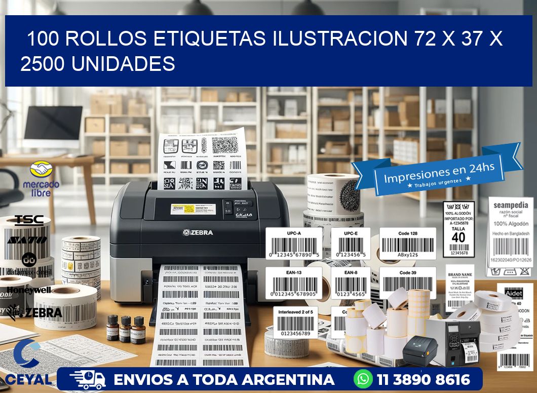 100 ROLLOS ETIQUETAS ILUSTRACION 72 x 37 X 2500 UNIDADES