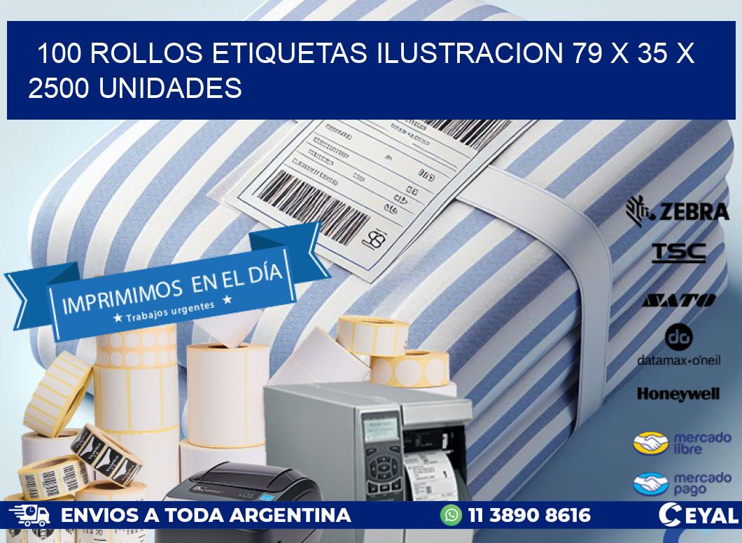 100 ROLLOS ETIQUETAS ILUSTRACION 79 x 35 X 2500 UNIDADES