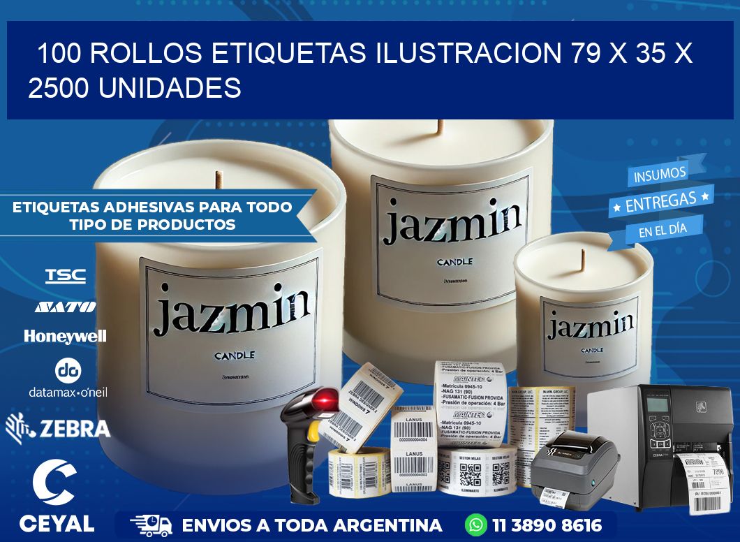 100 ROLLOS ETIQUETAS ILUSTRACION 79 x 35 X 2500 UNIDADES