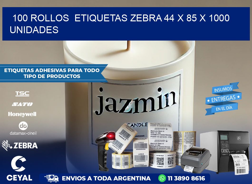 100 ROLLOS  ETIQUETAS ZEBRA 44 x 85 X 1000 UNIDADES