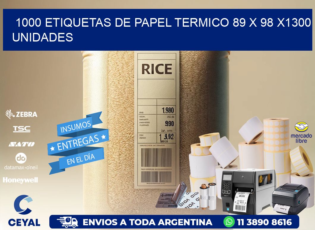 1000 ETIQUETAS DE PAPEL TERMICO 89 x 98 X1300 UNIDADES