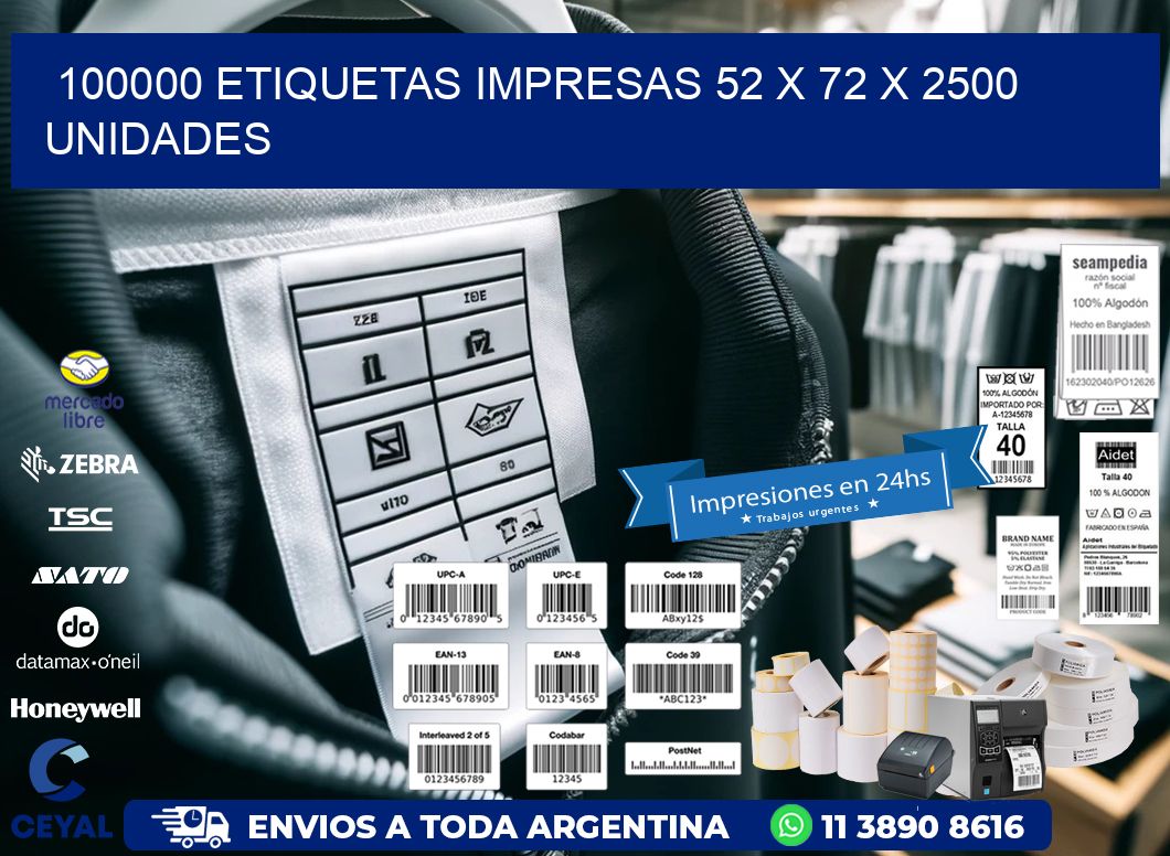 100000 ETIQUETAS IMPRESAS 52 x 72 X 2500 UNIDADES