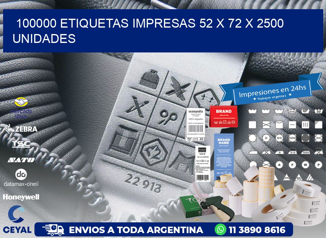 100000 ETIQUETAS IMPRESAS 52 x 72 X 2500 UNIDADES