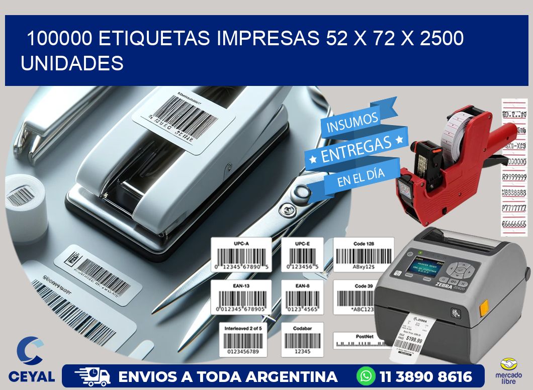 100000 ETIQUETAS IMPRESAS 52 x 72 X 2500 UNIDADES