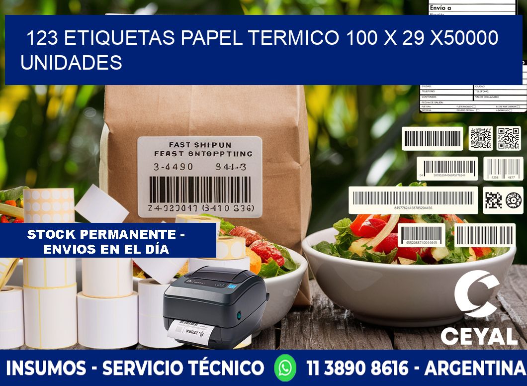 123 ETIQUETAS PAPEL TERMICO 100 x 29 X50000 UNIDADES