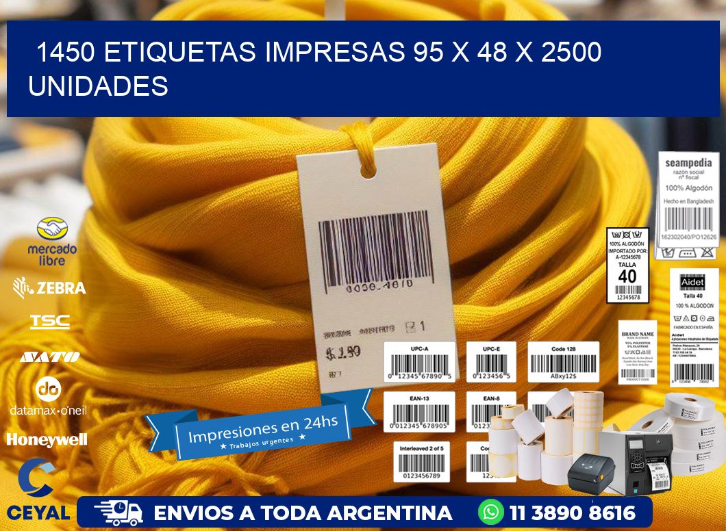 1450 ETIQUETAS IMPRESAS 95 x 48 X 2500 UNIDADES