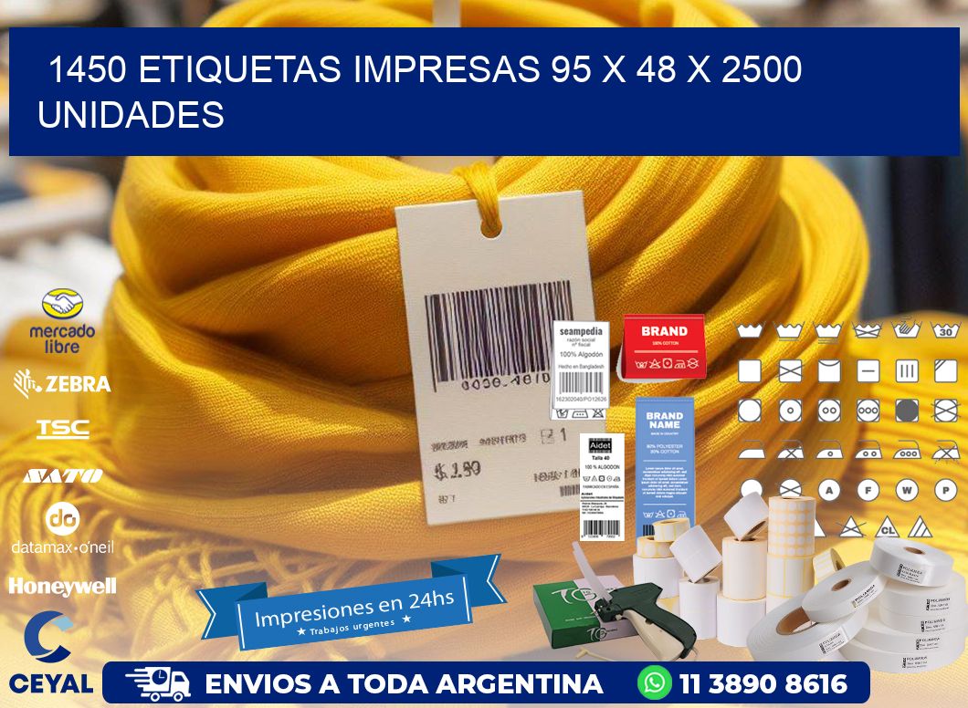 1450 ETIQUETAS IMPRESAS 95 x 48 X 2500 UNIDADES