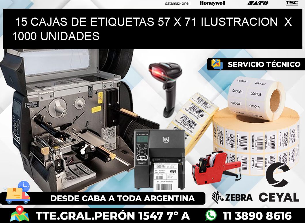 15 CAJAS DE ETIQUETAS 57 x 71 ILUSTRACION  X 1000 UNIDADES